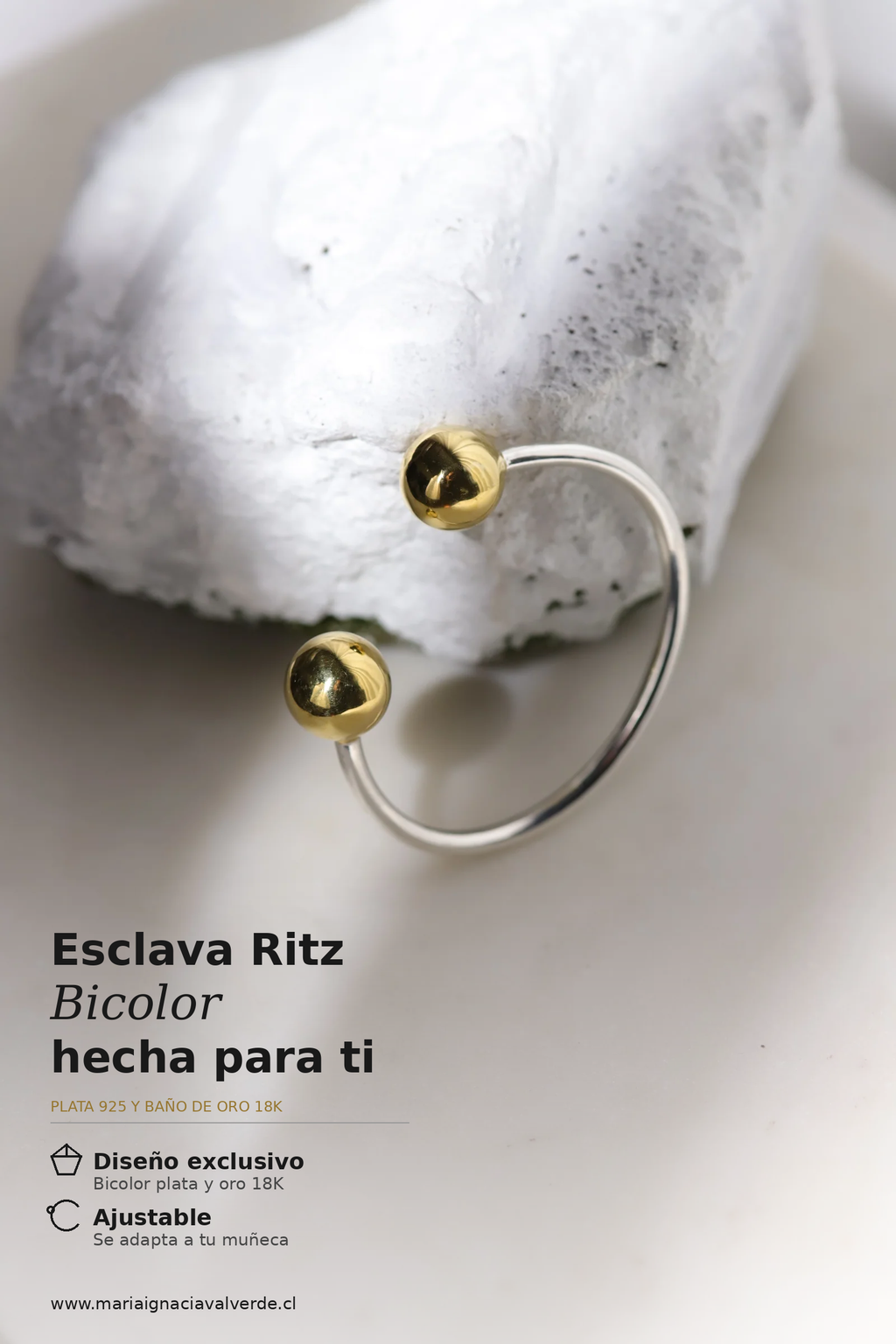 Esclava Ritz Bicolor de plata 950 con baño de oro – Igna Valverde, vista 3
